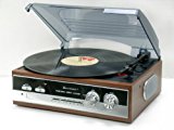Soundmaster PL186H - Reproductor de vinilos (AM/FM, estéreo, 33/45/78 rpm) color marrón